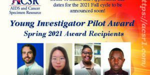 Announcement of YIPA Spring 2021 Awardees with photos of Drs. McAtee, Meng, Mutsvunguma, Mutyaba